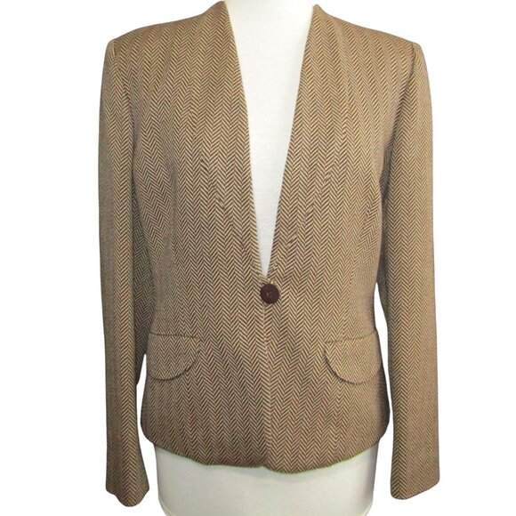 Vintage Giorgio Armani Le Collezioni Jacket Women 8 Brown Wool Herringbone Italy - Picture 1 of 10
